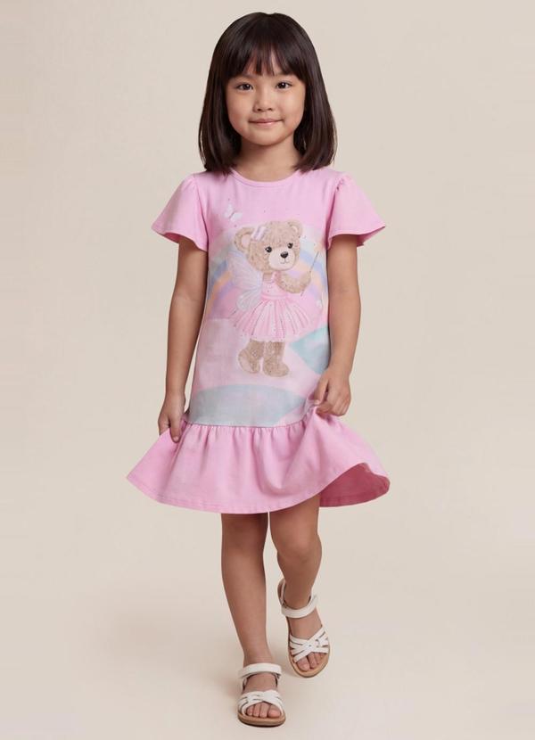 Vestido Infantil Menina em Cotton Rosa