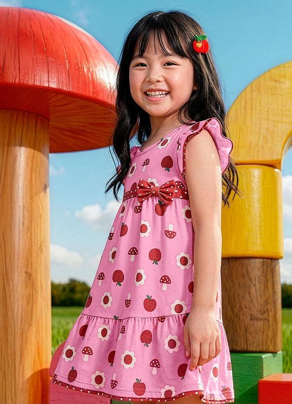 Vestido Infantil Menina em Cotton Rosa