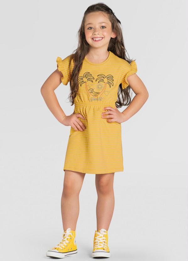 Vestido Infantil Menina em Malha Amarelo