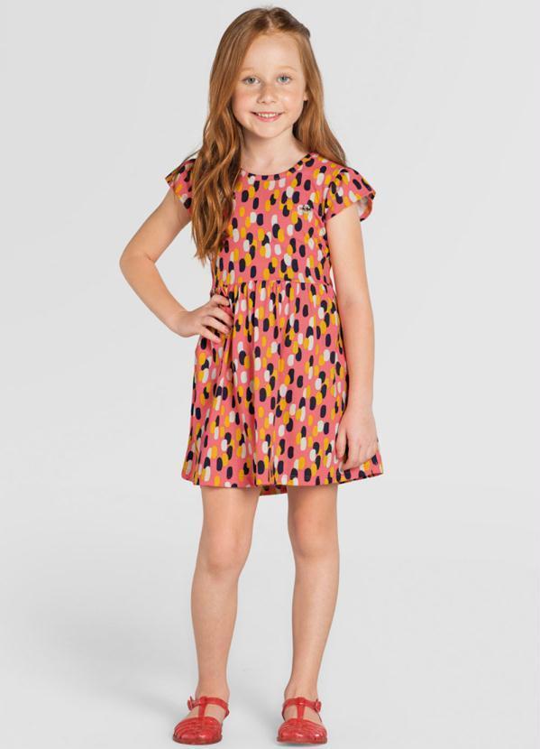 Vista 2 Vestido Infantil Menina em Malha Rosa Brandili Brandili