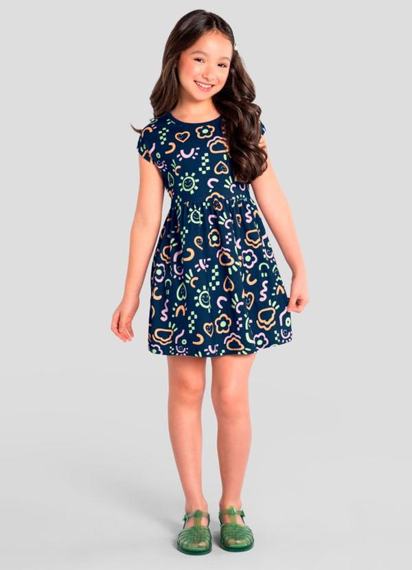 Vestido Infantil Menina em Meia Malha Azul