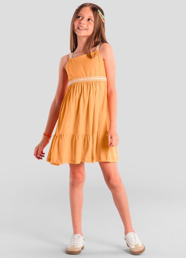 Vista 2 Vestido Infantil Menina em Meia Malha Laranja Brandili Brandili