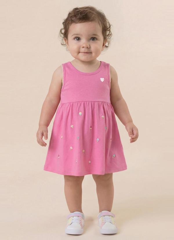 Vestido Infantil Menina em Meia Malha Rosa