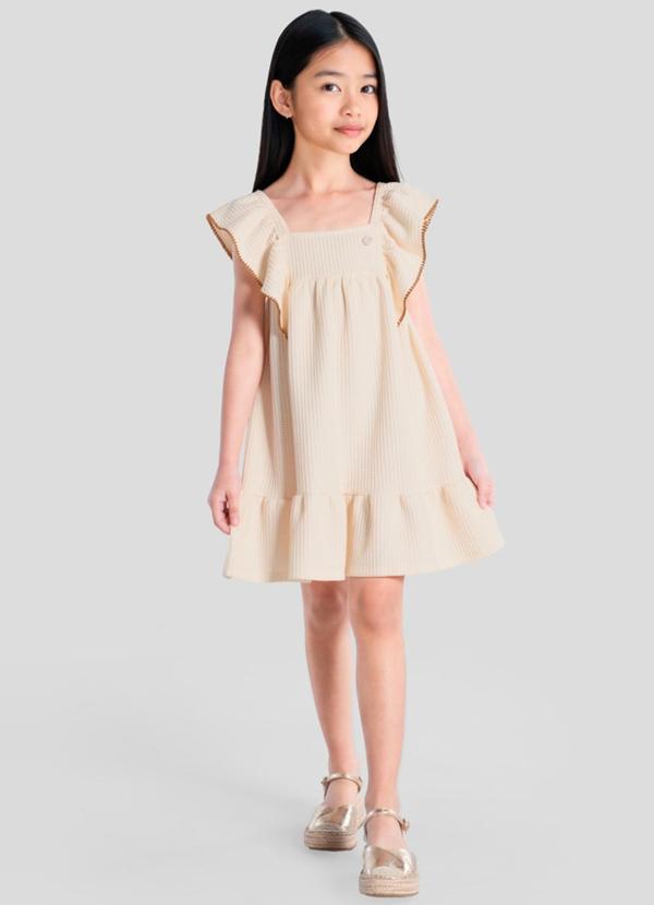 Vestido Infantil Menina em Moletinho Bege