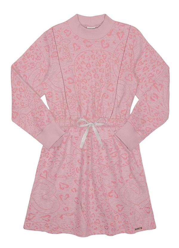 Vista 2 Vestido Infantil Menina em Moletom Animal Print Rosa Alakazoo Alakazoo