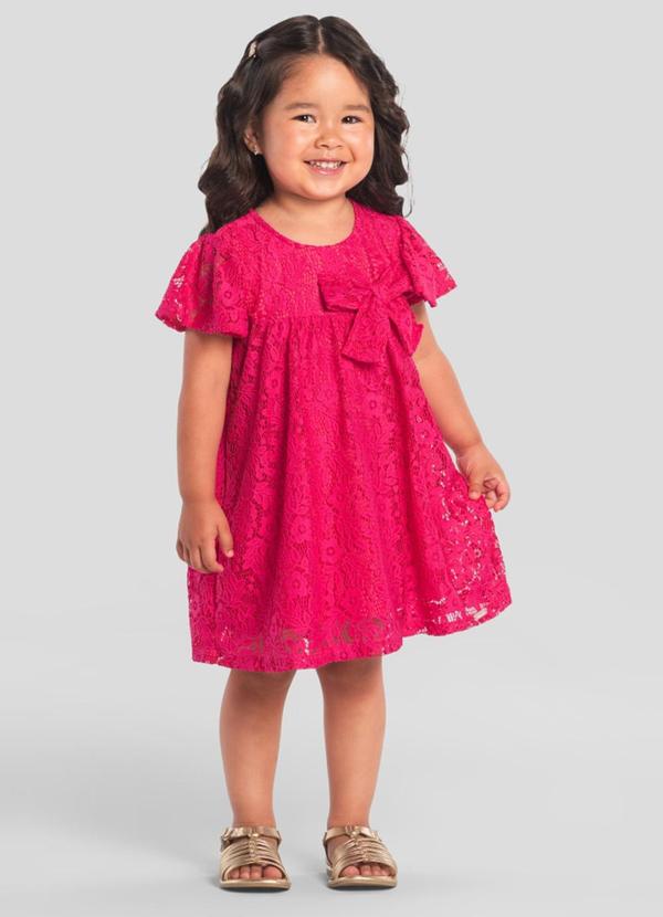 Vestido Infantil Menina em Renda Rosa