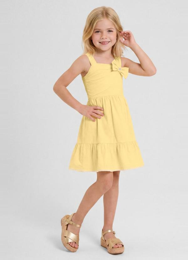 Vestido Infantil Menina em Tricoline Amarelo