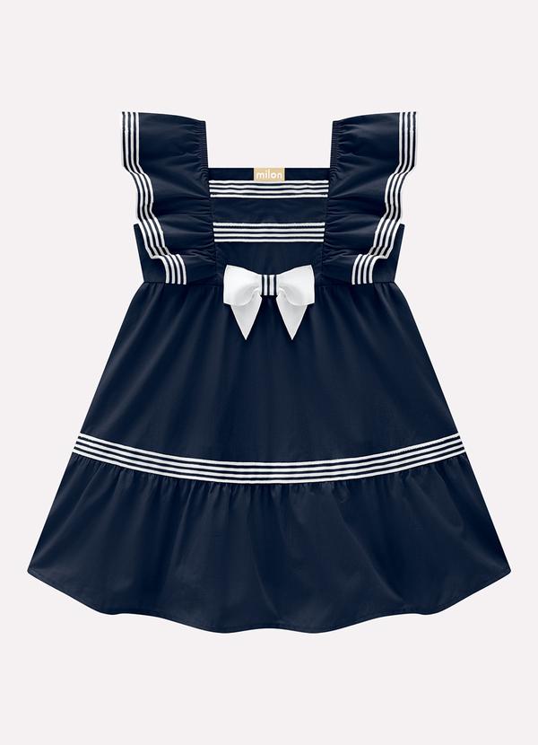 Vestido Infantil Menina em Tricoline Milon Azul