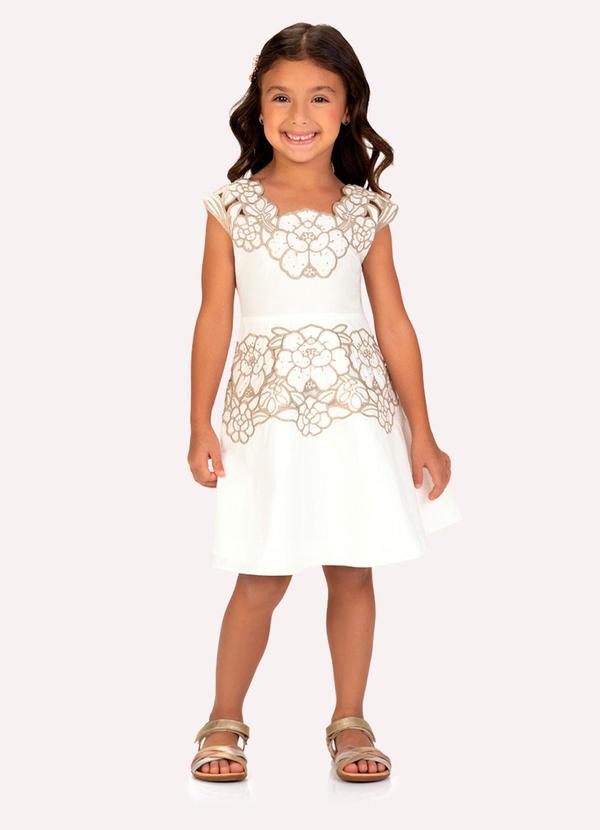 Vista 2 Vestido Infantil Menina em Tricoline Milon Bege Milon