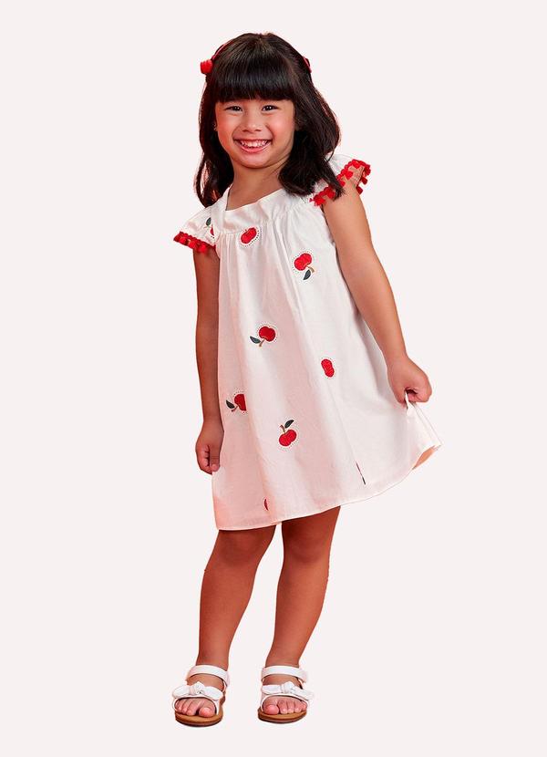 Vestido Infantil Menina em Tricoline Off White