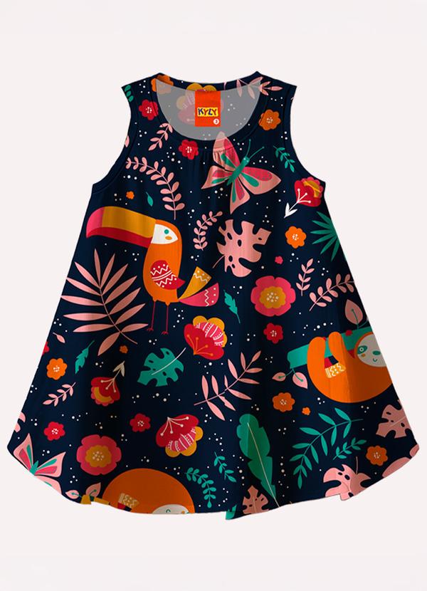 Vestido Infantil Menina Estampa Azul Marinho