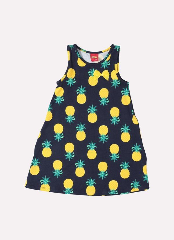 Vista 2 Vestido Infantil Menina Estampa Frutas Azul Kyly Kyly