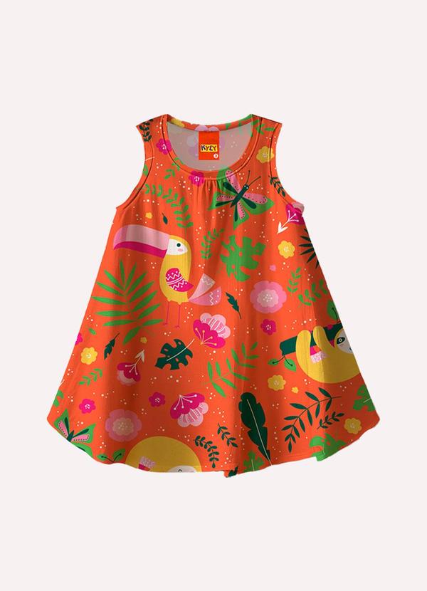 Vista 2 Vestido Infantil Menina Estampa Laranja Kyly Kyly