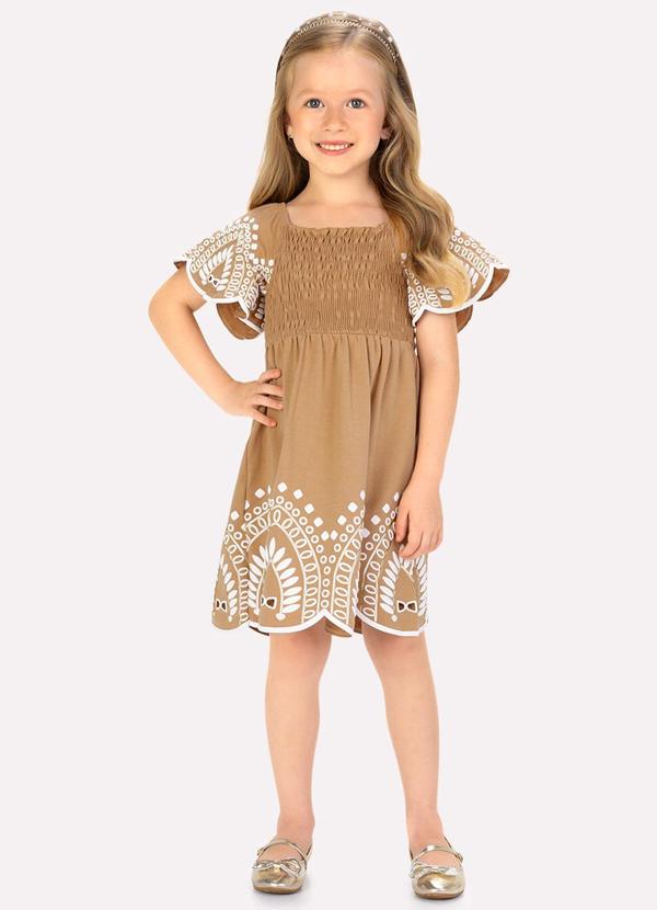 Vestido Infantil Menina Estampa Marrom