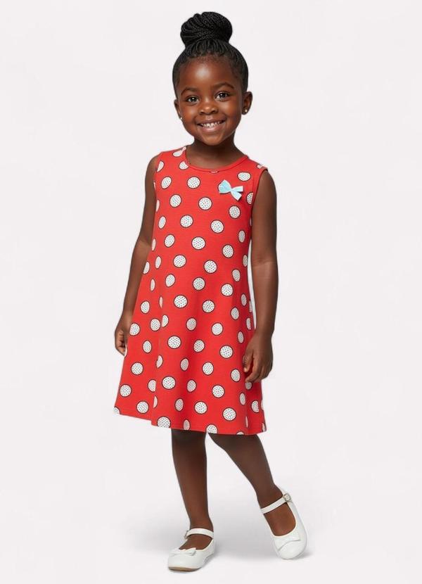 Vista 2 Vestido Infantil Menina Estampa Poá Vermelho Kyly Kyly