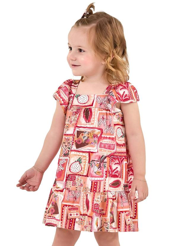 Vista 2 Vestido Infantil Menina Estampa Tropical Laranja Elian Elian