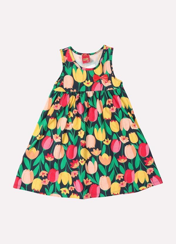 Vista 2 Vestido Infantil Menina Estampa Tulipas Azul Kyly Kyly