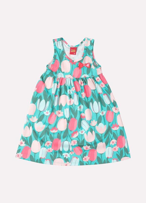 Vista 2 Vestido Infantil Menina Estampa Tulipas Verde Kyly Kyly