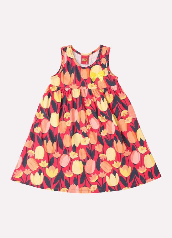 Vista 2 Vestido Infantil Menina Estampa Tulipas Vermelho Kyly Kyly