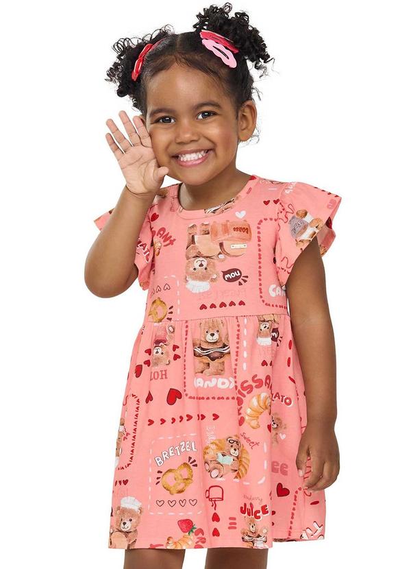 Vestido Infantil Menina Estampa Ursinhos Rosa