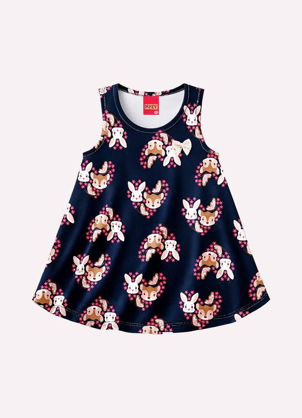 Vestido Infantil Menina Estampado Azul Marinho
