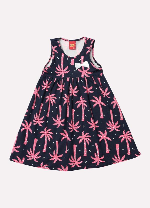 Vestido Infantil Menina Estampado Azul Marinho