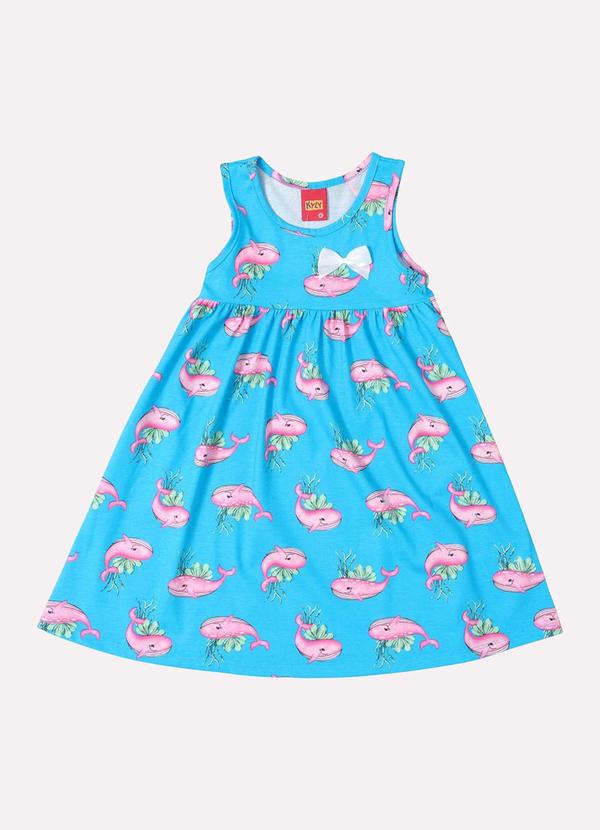 Vestido Infantil Menina Estampado Azul
