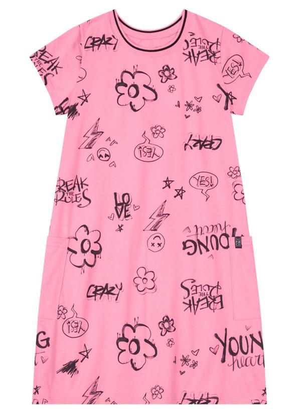 Vista 2 Vestido Infantil Menina Estampado em Malha Rosa Young Class Young Class