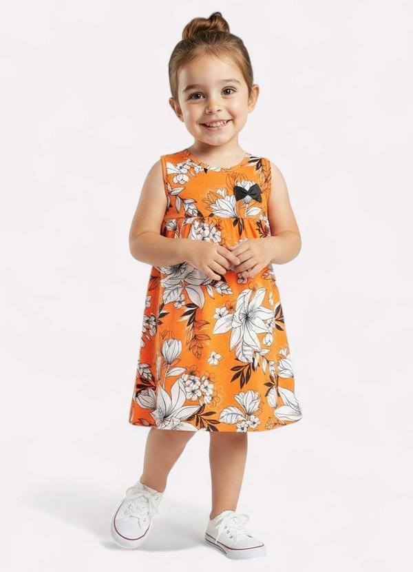 Vestido Infantil Menina Estampado Laranja
