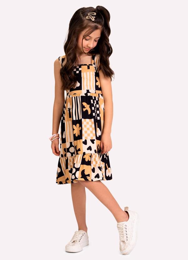 Vestido Infantil Menina Estampado Preto