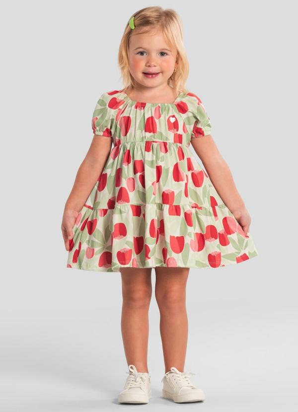Vista 2 Vestido Infantil Menina Estampado Vermelho Brandili Brandili