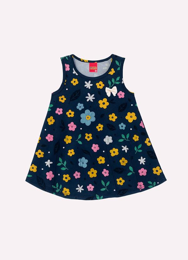 Vista 2 Vestido Infantil Menina Evasê Azul Marinho Kyly Kyly