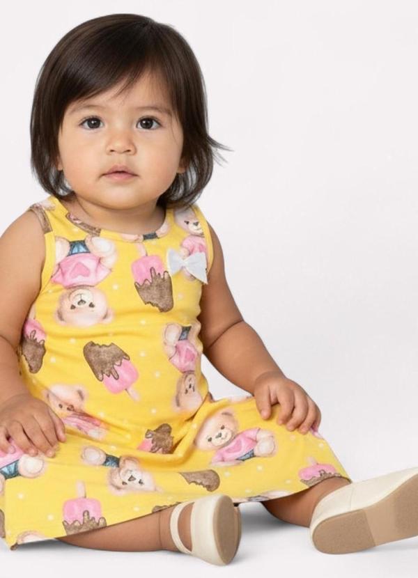 Vista 2 Vestido Infantil Menina Evasê com Laço Amarelo Kyly Kyly