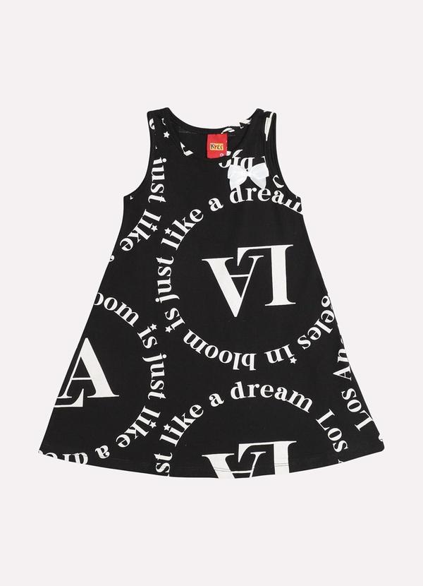 Vista 2 Vestido Infantil Menina Evasê com Laço Preto Kyly Kyly