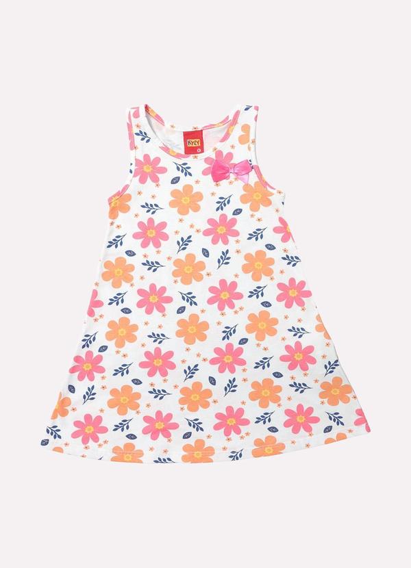 Vestido Infantil Menina Evasê Flores Branco