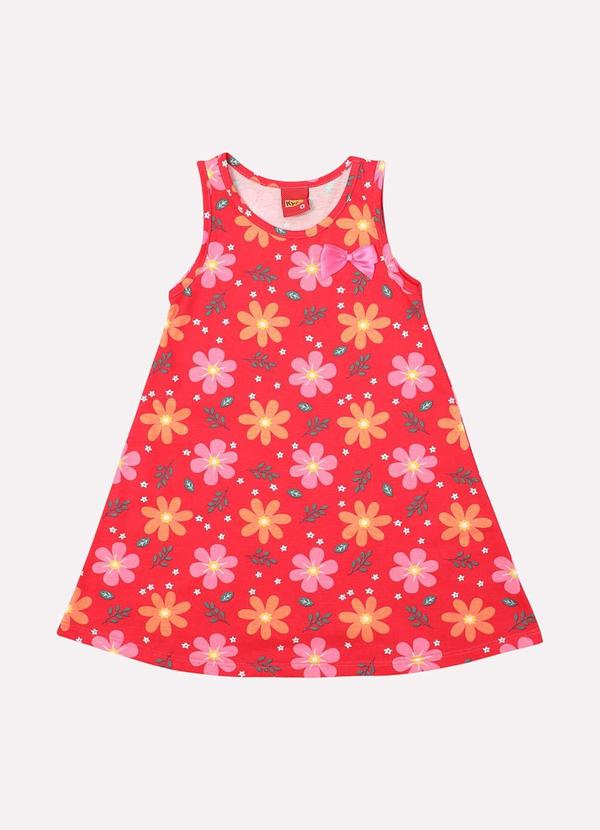 Vista 2 Vestido Infantil Menina Evasê Flores Vermelho Kyly Kyly