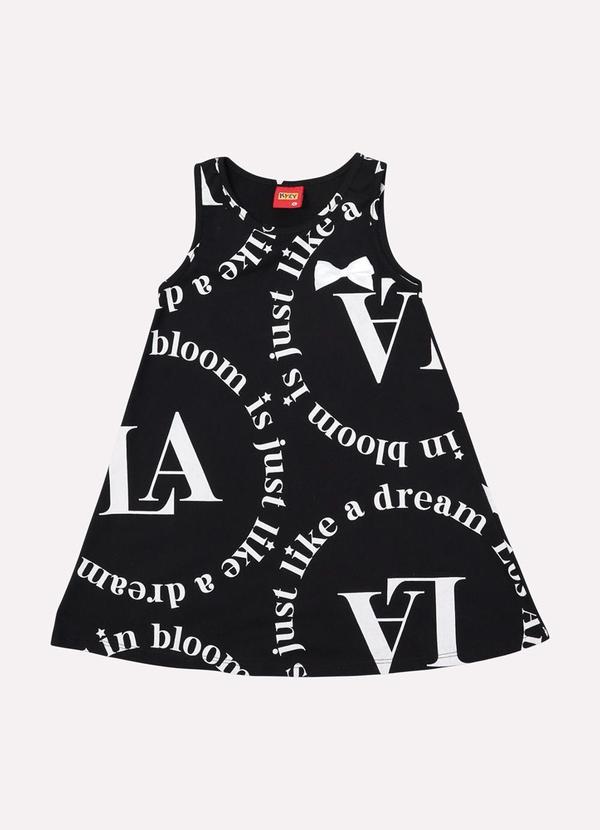 Vestido Infantil Menina Evasê Lettering Preto