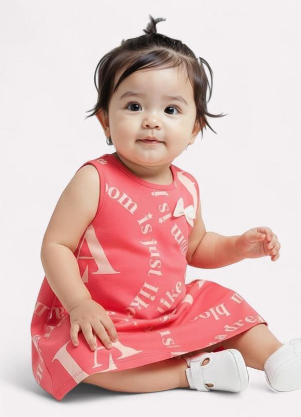 Vista 2 Vestido Infantil Menina Evasê Lettering Rosa Kyly Kyly