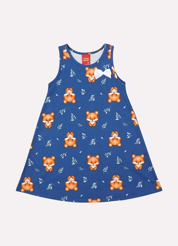 Vista 2 Vestido Infantil Menina Evasê Raposa Azul Kyly Kyly