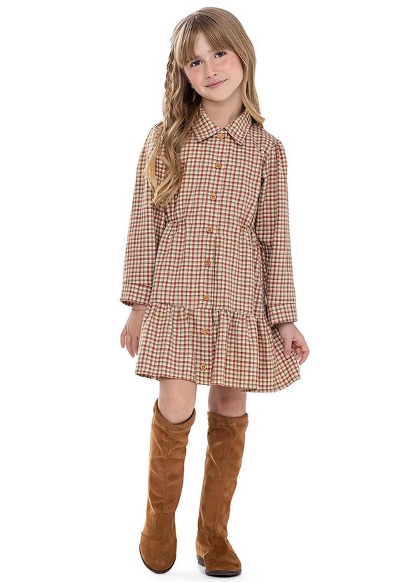 Vestido Infantil Menina Flanela Botões Bege