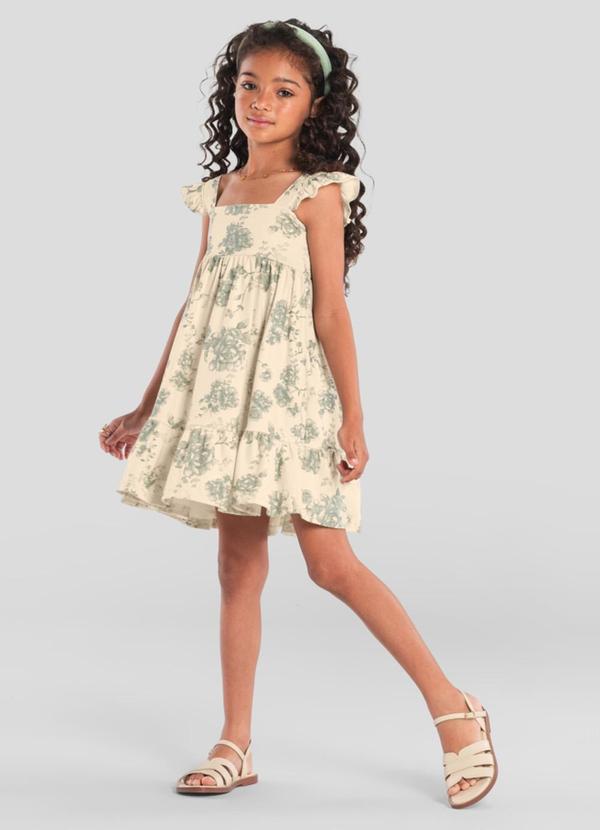 Vestido Infantil Menina Floral Bege