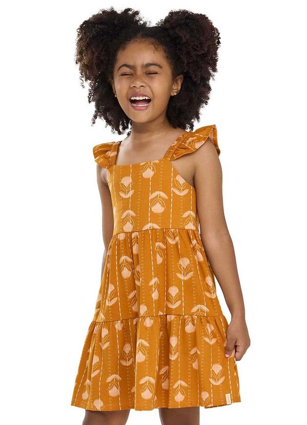 Vestido Infantil Menina Floral Curto Laranja