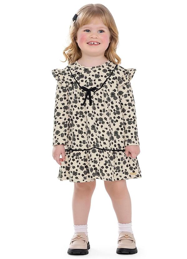 Vestido Infantil Menina Floral Laço Bege