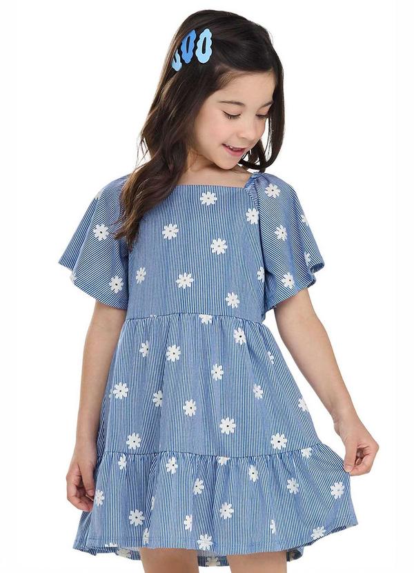 Vestido Infantil Menina Floral Listras Azul