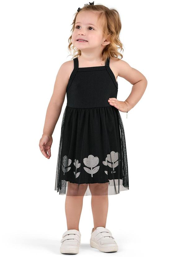 Vista 2 Vestido Infantil Menina Floral Tule Preto Elian Elian