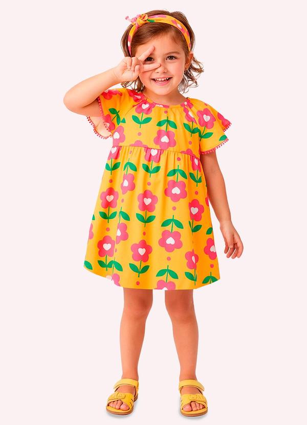 Vestido Infantil Menina Flores Amarelo