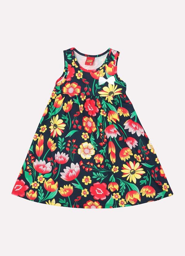 Vestido Infantil Menina Flores Azul Marinho