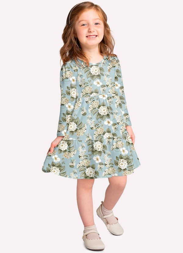 Vista 2 Vestido Infantil Menina Flores Azul Milon Milon