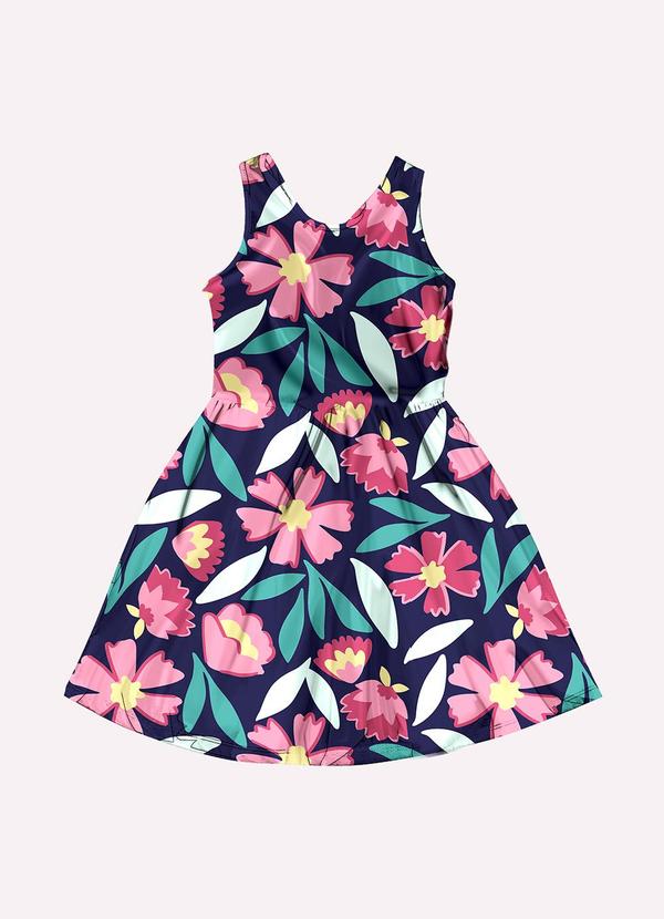 Vestido Infantil Menina Flores Azul