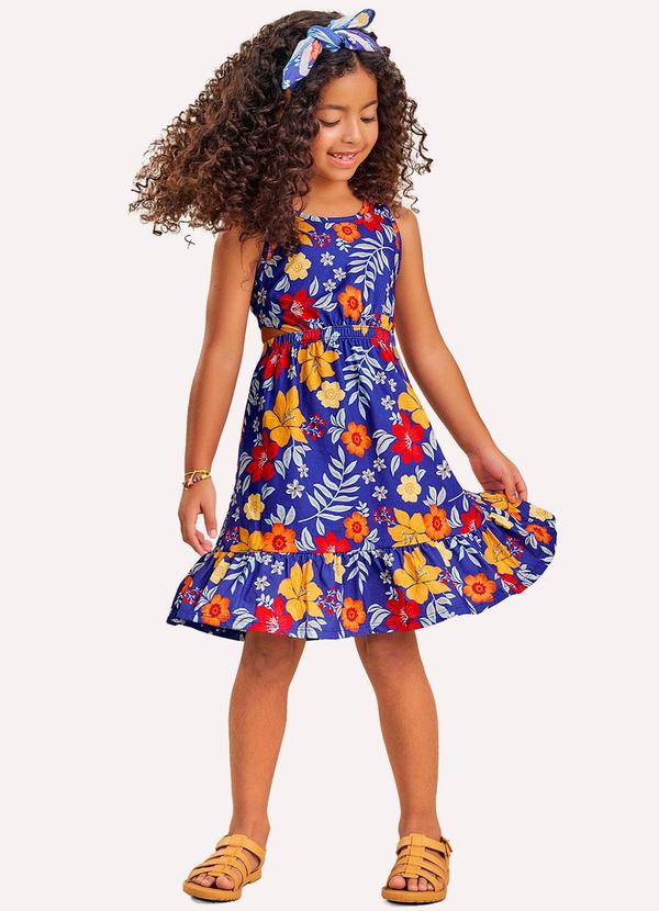 Vestido Infantil Menina Flores Azul